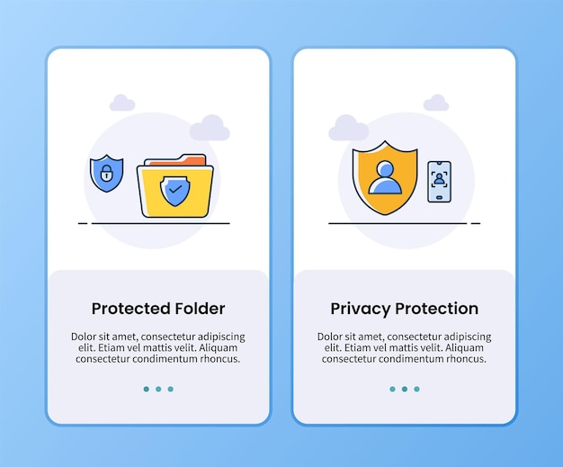 Internet security protected folder and privacy protection onboarding template for mobile ui app design