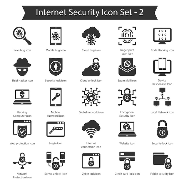 인터넷 보안 세트 2 블랙 아이콘 세트