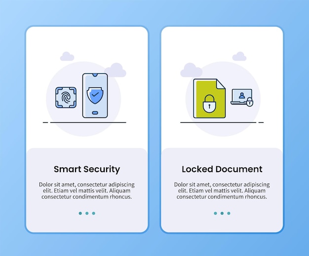 Vettore sicurezza di internet sicurezza intelligente e modello di onboarding del documento bloccato per l'illustrazione vettoriale della progettazione dell'app dell'interfaccia utente mobile