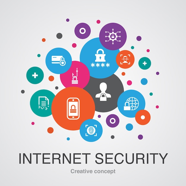 internet security trendy ui bubble design concept with simple icons. contains such elements as cyber security, fingerprint scanner, data encryption, password and more