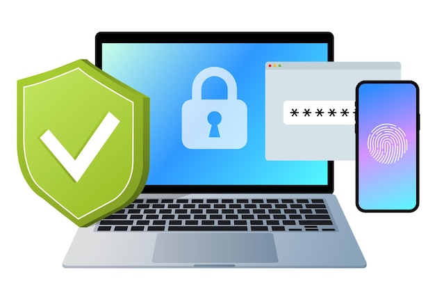 Internet security vector illustration concept. private data on desktop and mobile.