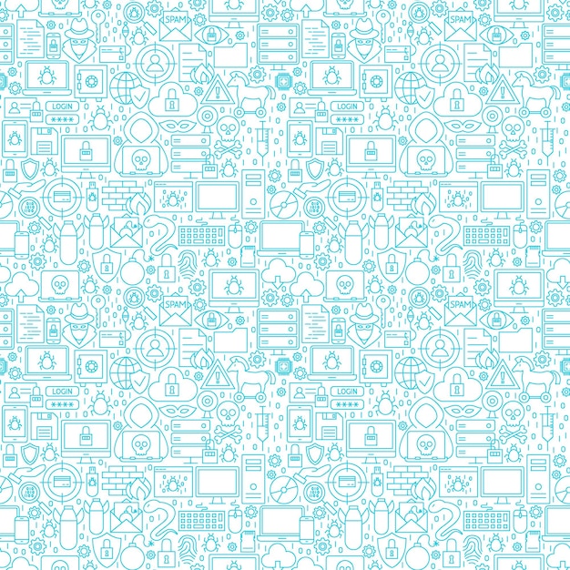 Internet Security White Seamless Pattern. Vector Illustration of Outline Background.