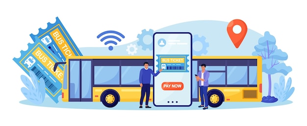 Servizio internet per prenotare e acquistare il biglietto dell'autobus concetto di viaggio e turismo viaggio di pianificazione turistica online passeggeri che acquistano i biglietti per l'autobus nell'app mobile