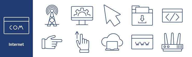 Vector internet set icon domain signal tower settings on monitor cursor download folder code pointing hand upload cloud computing router worldwide connection data management