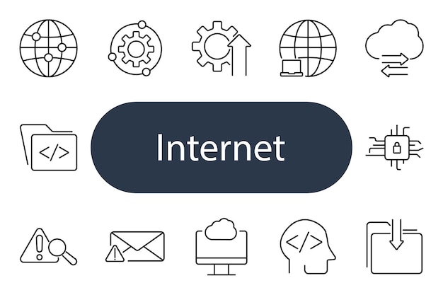 Интернет-икона набора Globe Gear ноутбук облачная сеть папка электронная почта предупреждение передача данных связь подключение веб-сайт кодирование системы технологии онлайн цифровое просмотр веб-страниц