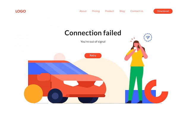Illustrazione del carattere di progettazione di viaggio persa non trovata degli stati vuoti errore 404 del collegamento del segnale di internet