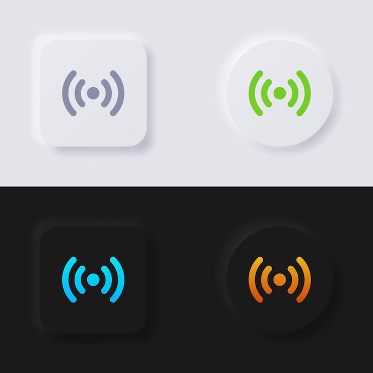 Vector internet signal wave symbol icon set multicolor neumorphism button soft ui design for web design application ui and more button vector
