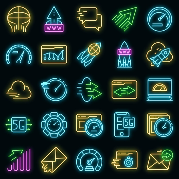 Vector internet speed icons set vector neon