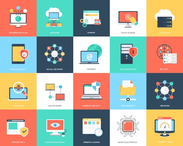 ベクトル インターネット技術とセキュリティフラットアイコンセット