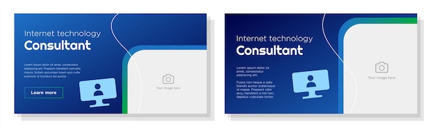 Internet technology consultant online banner template set, IT company advertisement sign, digital