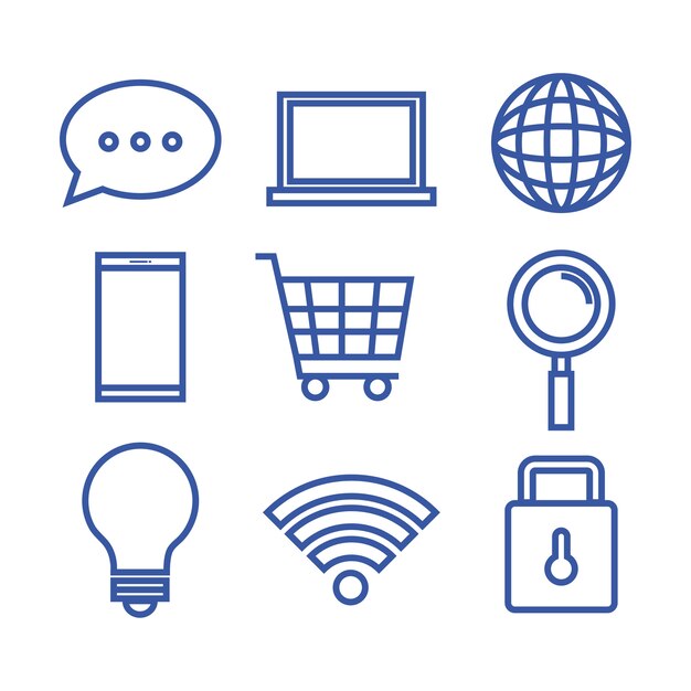 Vector internet technology set flat icons 