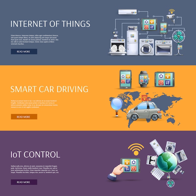 Internet of things flat banners set