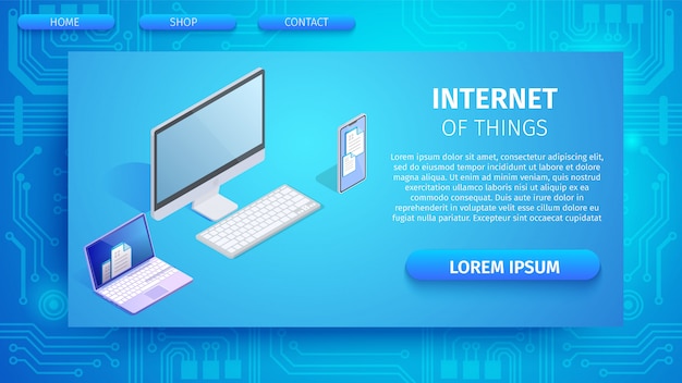 Banner orizzontale di internet of things, copy space.