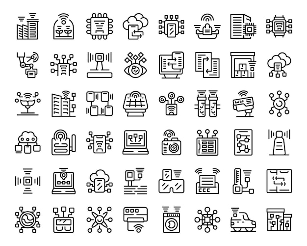 Internet of Things icons set outline vector Security energy Network device