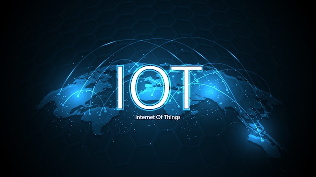 사물 인터넷. IOT 연결 개념. 네트워크 글로벌 연결 기술 배경