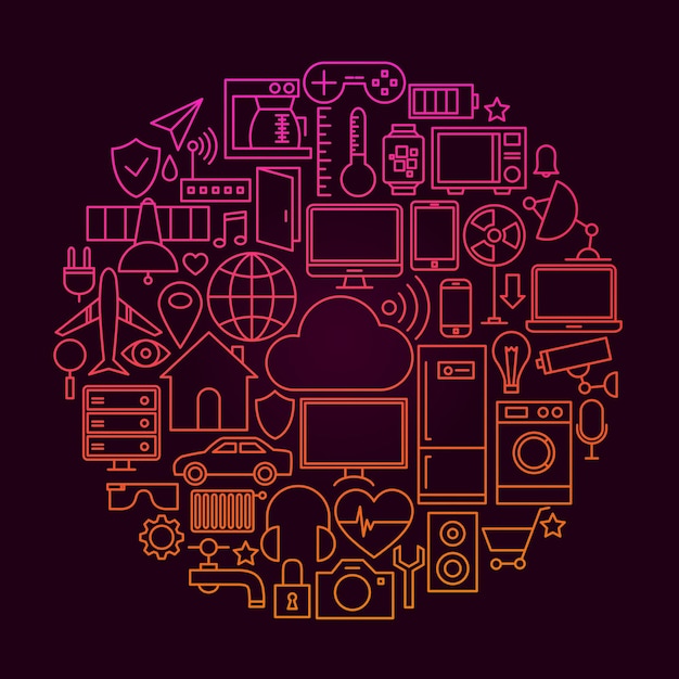 Internet of things line icon concept. vector illustration of smart home technology objects.