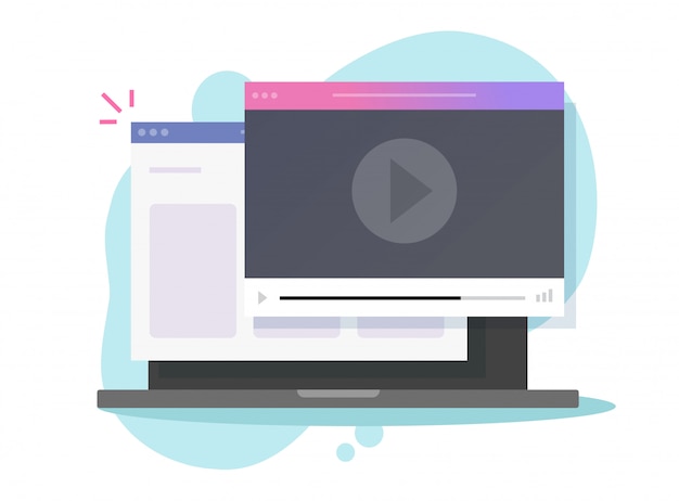ラップトップコンピューターのウェブサイトウィンドウまたはpcの映画視聴ウェブサービス上のインターネットビデオオンラインプレーヤー