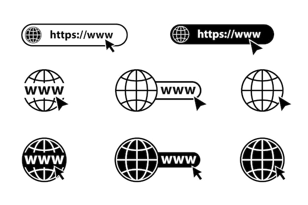 Vector internet. www icon. web site icon. go to website. set of website or internet vector icon for apps and websites. internet icons. www with cursor.