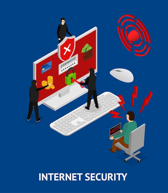 Вектор internetn security and elements part isometric view vector