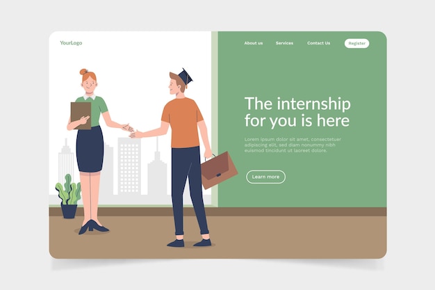 Internship job landing page with illustration