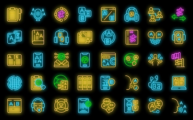 Interpreter icons set vector neon