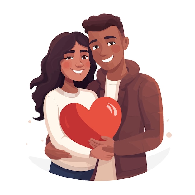 Interracial couple hugging cartoon