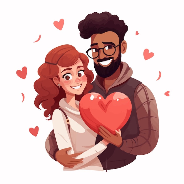 Vector interracial couple hugging cartoon