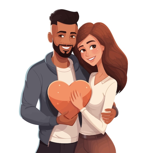 Vector interracial couple hugging cartoon