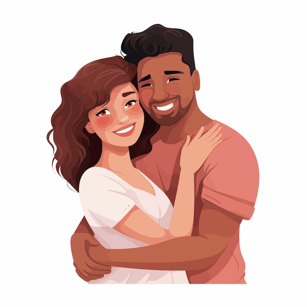 Vector interracial couple hugging cartoon