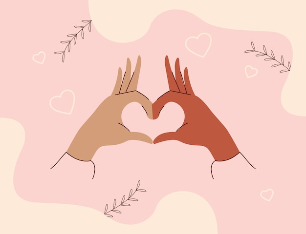 Interracial hands making heart