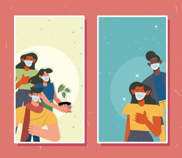 interracial people wearing facemasks