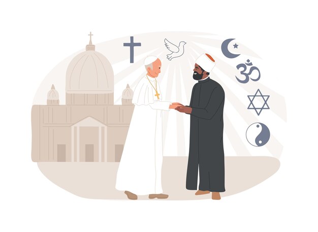 Vector interreligieuze dialoog geïsoleerde concept vector illustratie