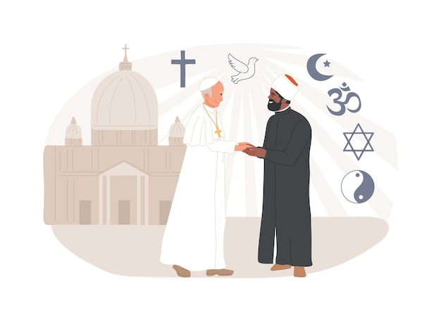 Dialogo interreligioso illustrazione vettoriale di concetti isolati