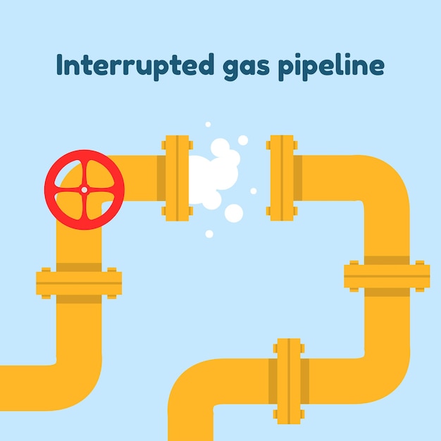 Interrupted gas pipeline illustration, banner, global crisis advertisement concept, energy supply