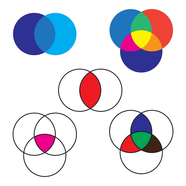 Intersecting circles intersection of three sets venn diagram Colored icon