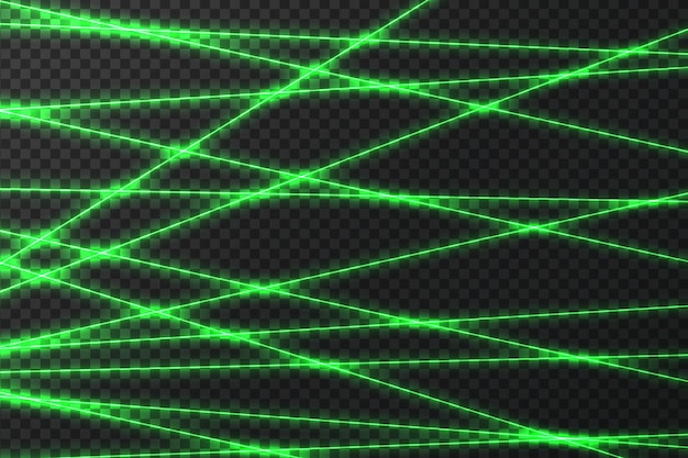 Raggi di sicurezza laser luminosi che si intersecano su uno sfondo scuro