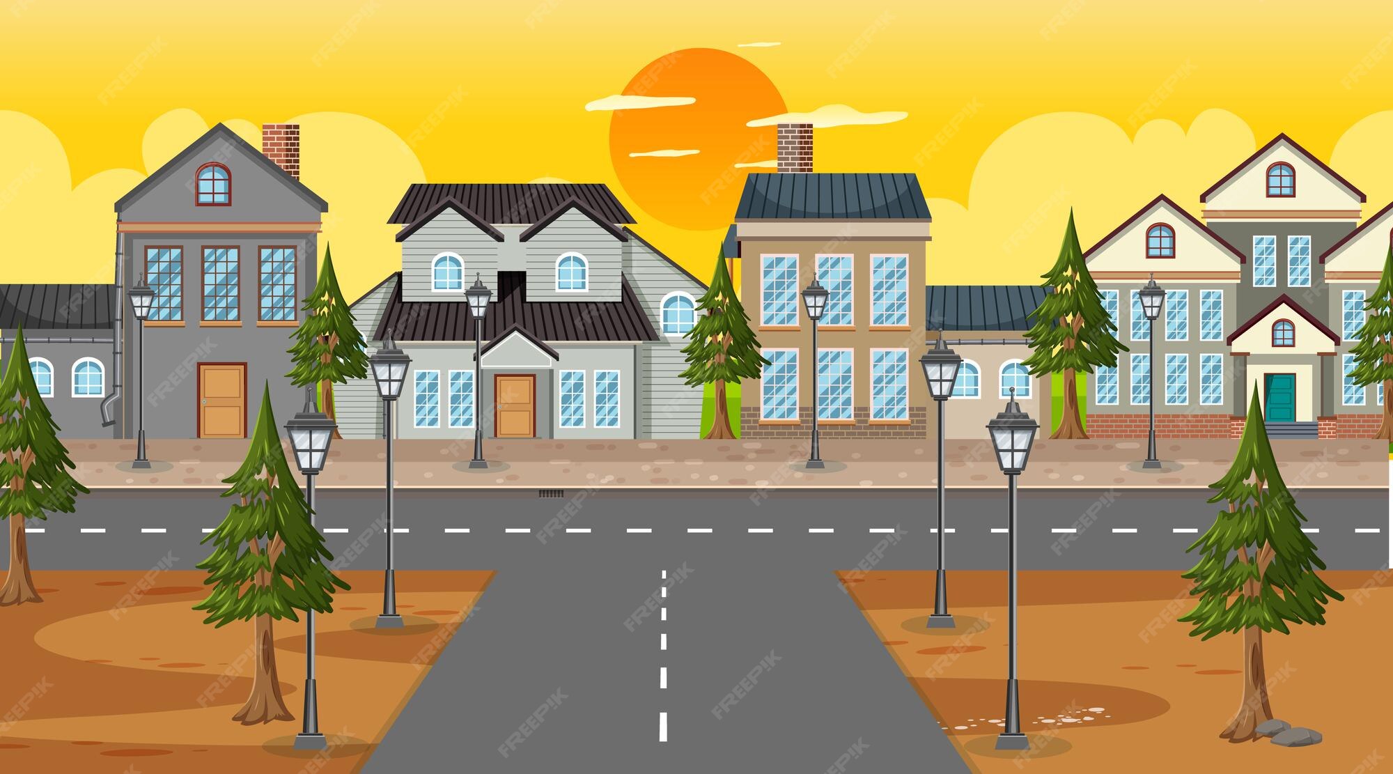 Premium Vector Intersection with many houses background