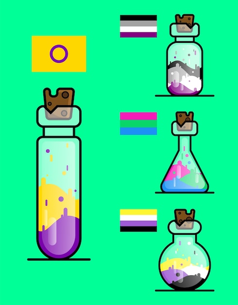 Vector intersex asexual polysexual and nonbinary lgbt poison bottle pack