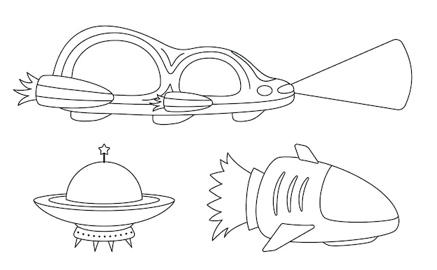 Interstellar space ship Coloring page Black and white cosmic ship Vector