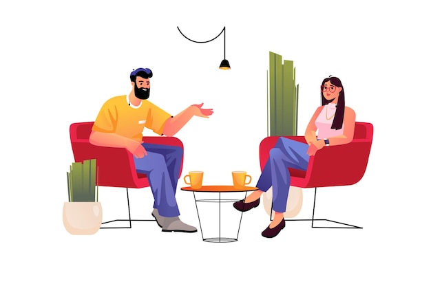 Interview show concept with people scene in flat design vector illustration