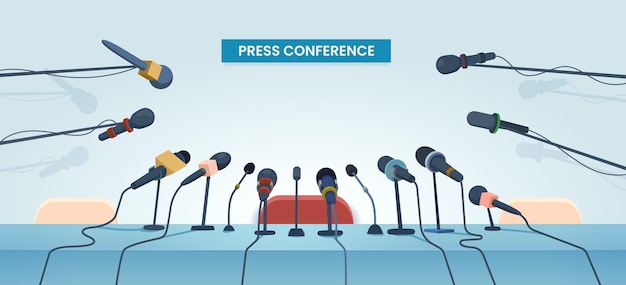 Interviewtafel en microfoons voor persconferenties