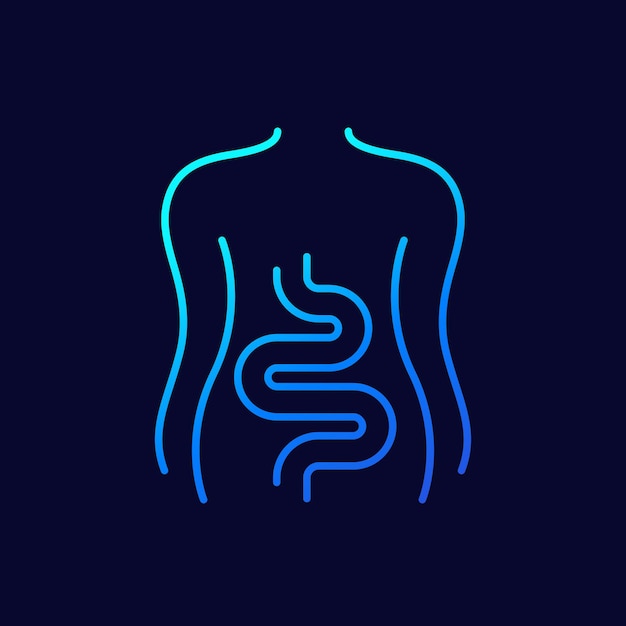 Intestines, colon line icon on dark
