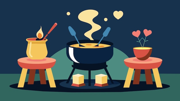 An intimate candlelit dinner with a shared pot of fondue symbolizing the connection and trust that