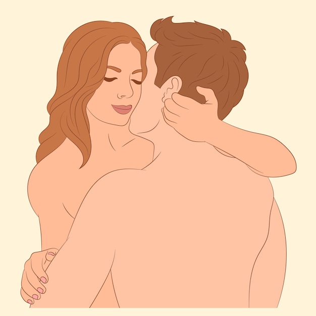 Vector intimate young couple hugging and kissing