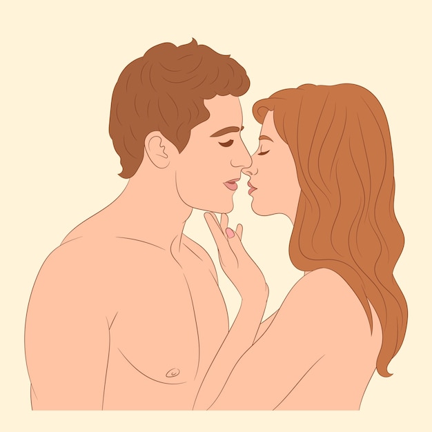 Vector intimate young couple hugging and kissing