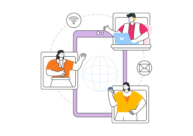 Vector 인트라넷 인터넷 네트워크 연결 기술 비밀 회사 정보와 웹 사이트를 평평한 만화 배경으로 공유하는 터 일러스트레이션