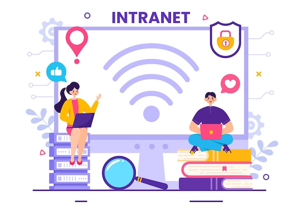 Intranet Internet Network Connection Technology Vector Illustration to Share Information