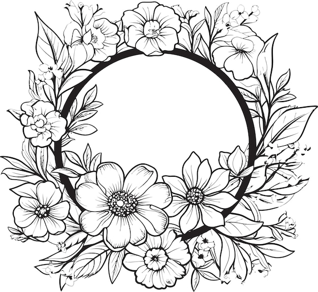 Intricate Botanics Floral Vector Icon Design Gracieuze Charme Decoratieve Zwarte Bloemen Frame