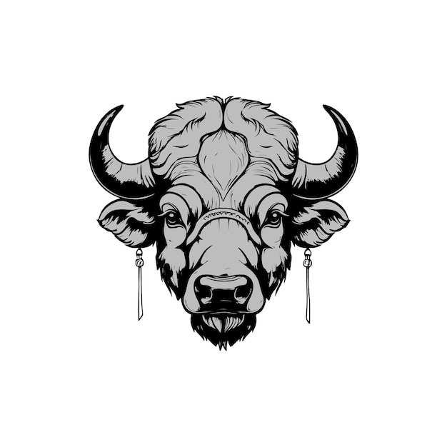 Vector intricate buffalo line art vector design