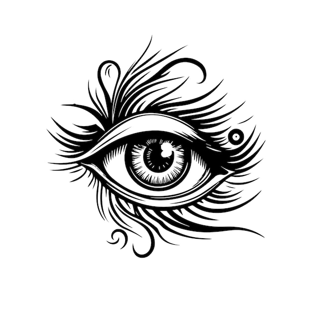 複雑な目のタトゥーのコンセプトは、熟練したイラストレーターによって詳細な線画で巧みに作成されています